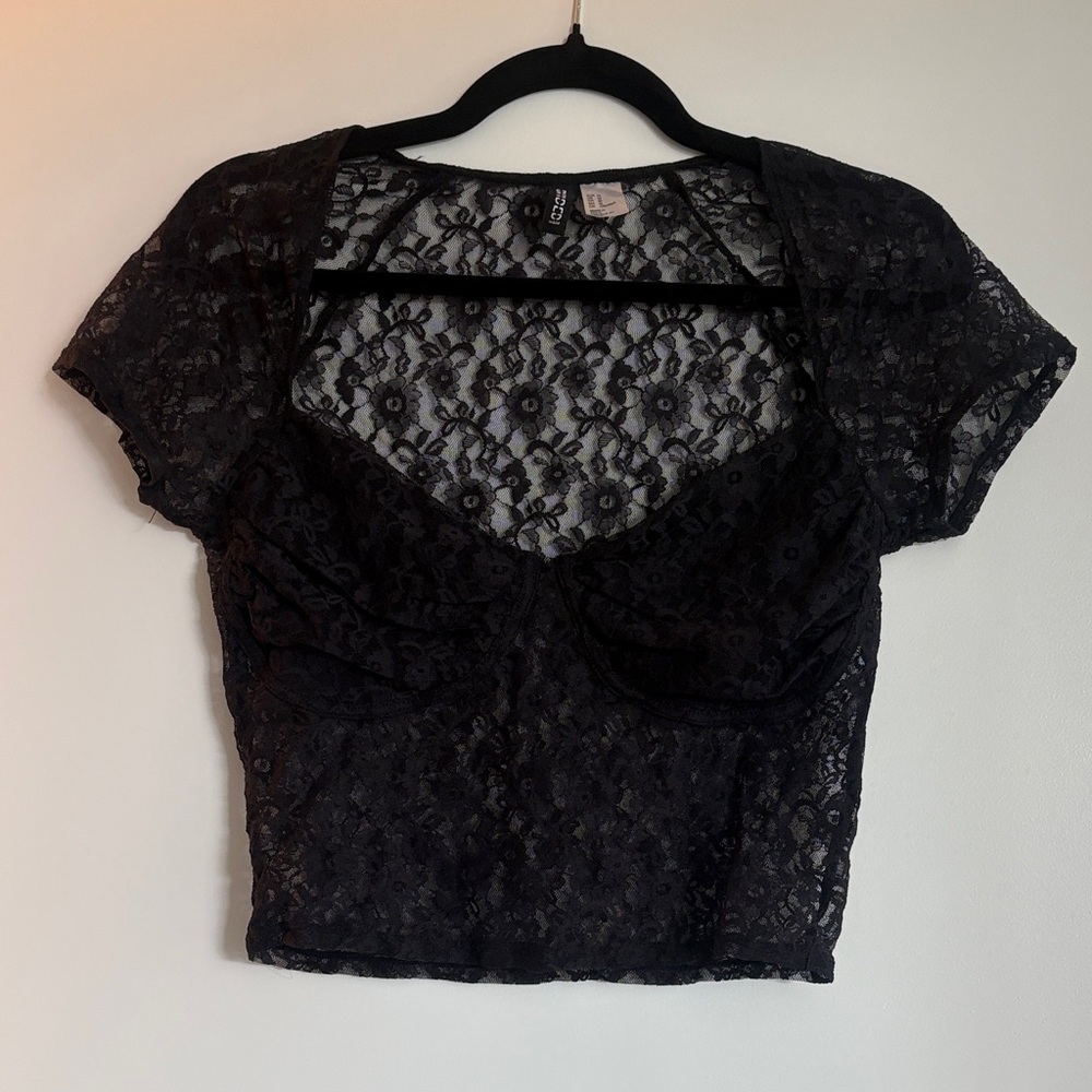 H&M Black Floral Lace Top